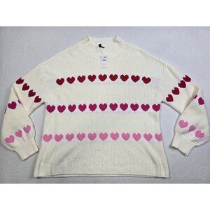 NWT Talbots XL Ivory Sweater With Pink & Red Heart Pattern Valentines Day